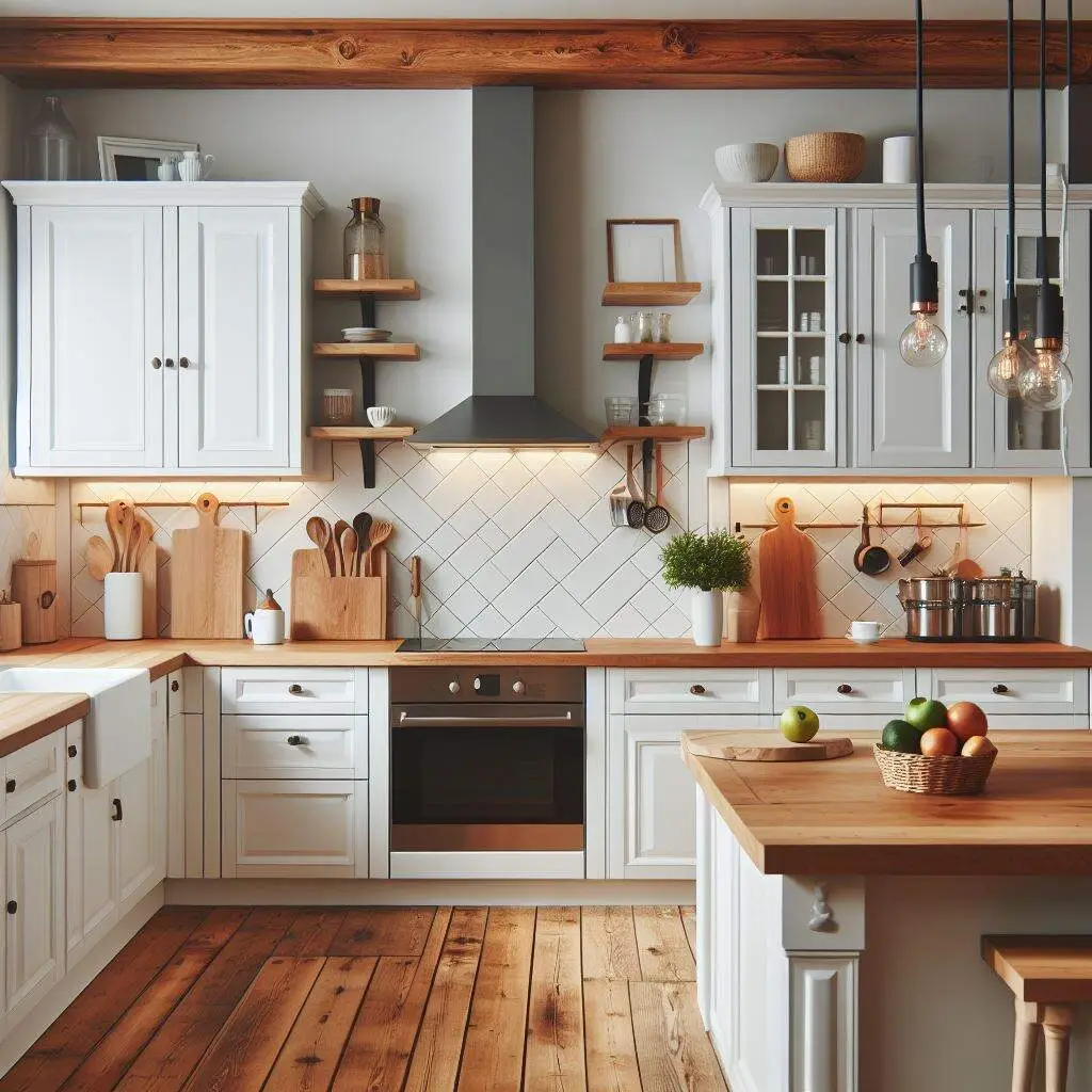 white kitchen cabinets with wood countertops in Milwaukee, Wisconsin