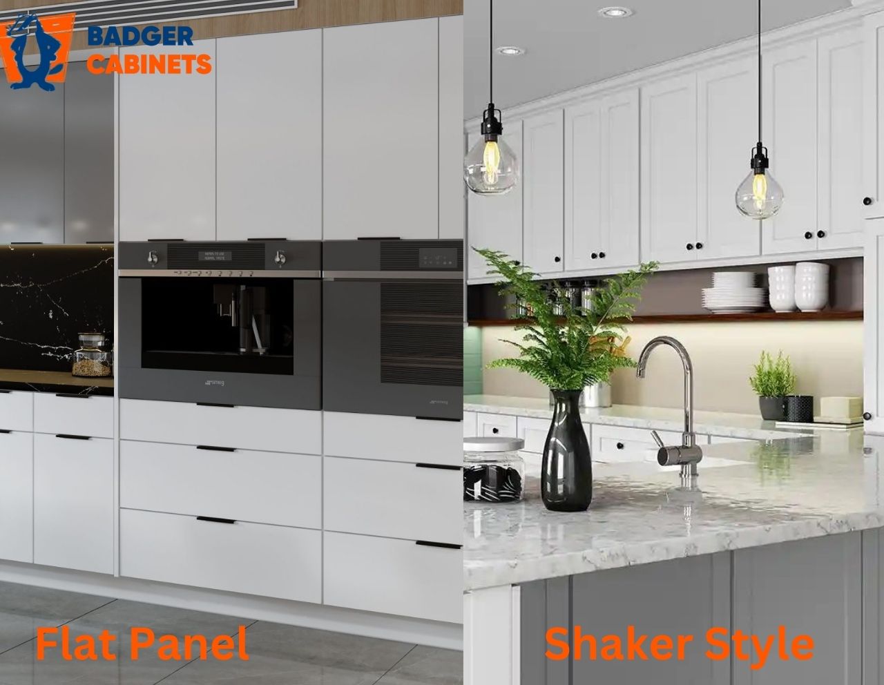 An image of Flat panel vs Shaker style cabinets in Oak Creek, Milwaukee, WI