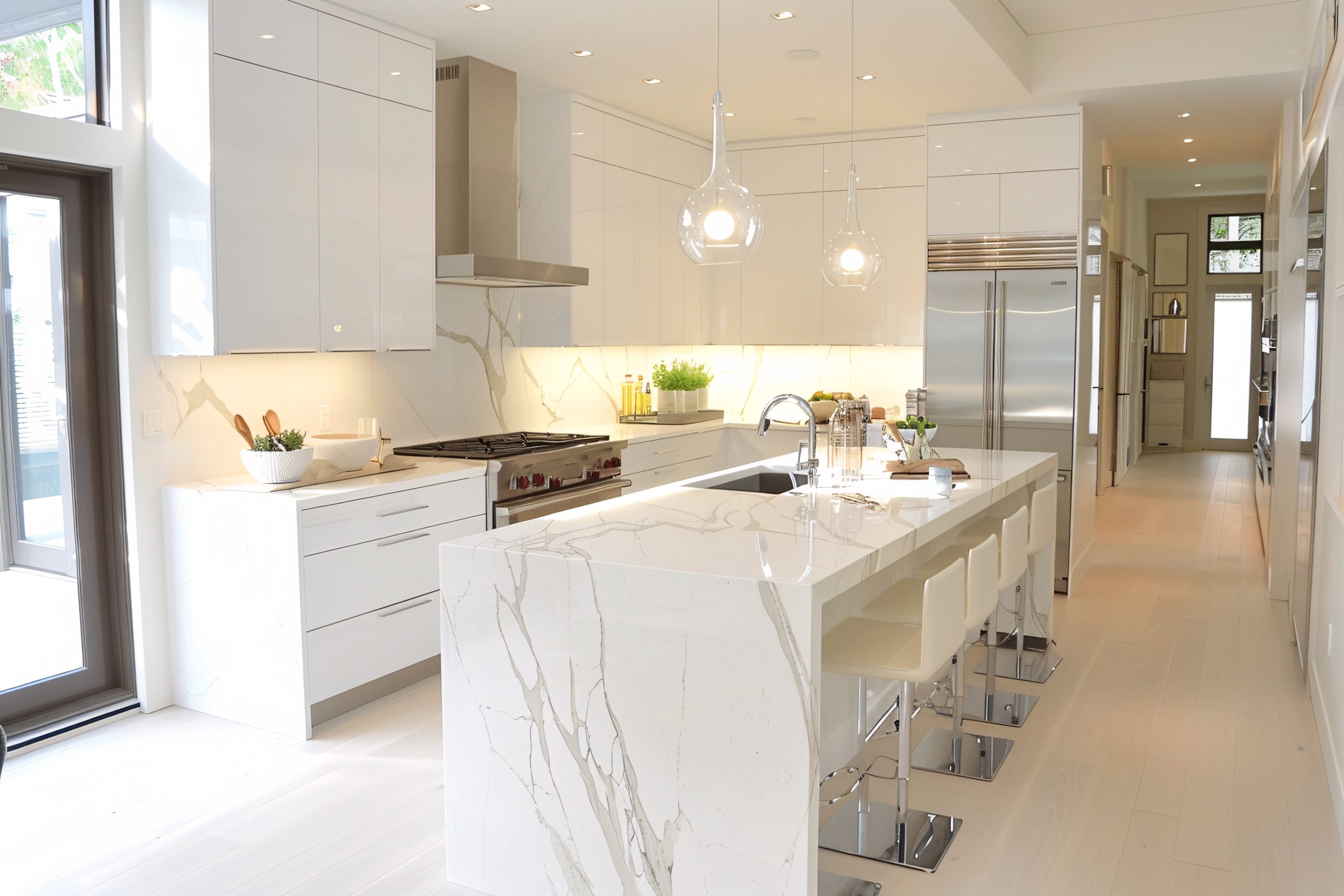kitchens with white cabinets and quartz countertops