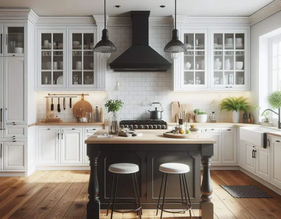 white kitchen cabinets with black island in Oak creek, Milwaukee